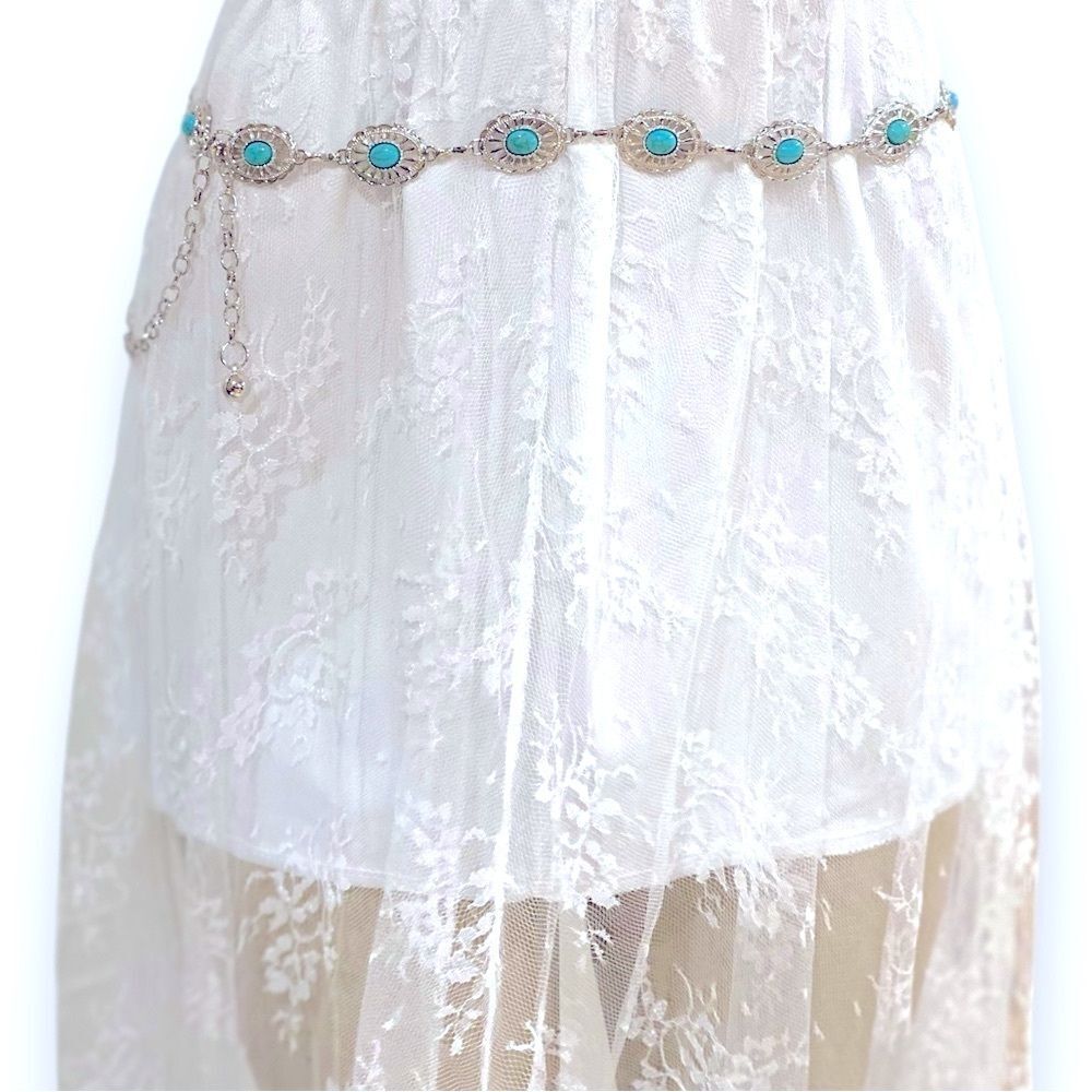 Turquoise Silver Concho Chain Belt - Picture 4 of 4